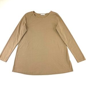 Bryn Walker bamboo cotton top Womens Large long sleeve solid beige Lagenlook